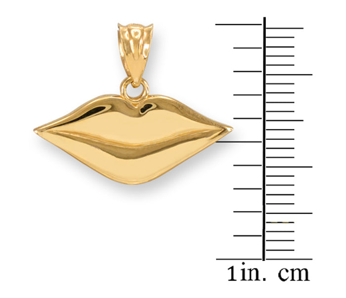 Solid Gold Polished Lips Charm Necklace, view 2