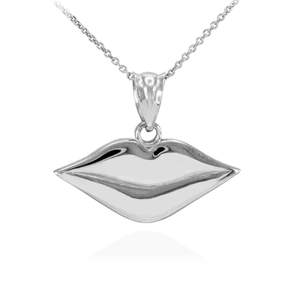 Solid Gold Polished Lips Charm Necklace, view 3