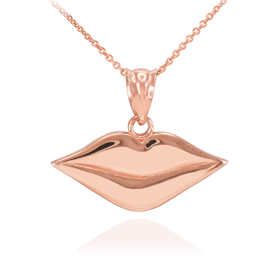 Solid Gold Polished Lips Charm Necklace, view 4