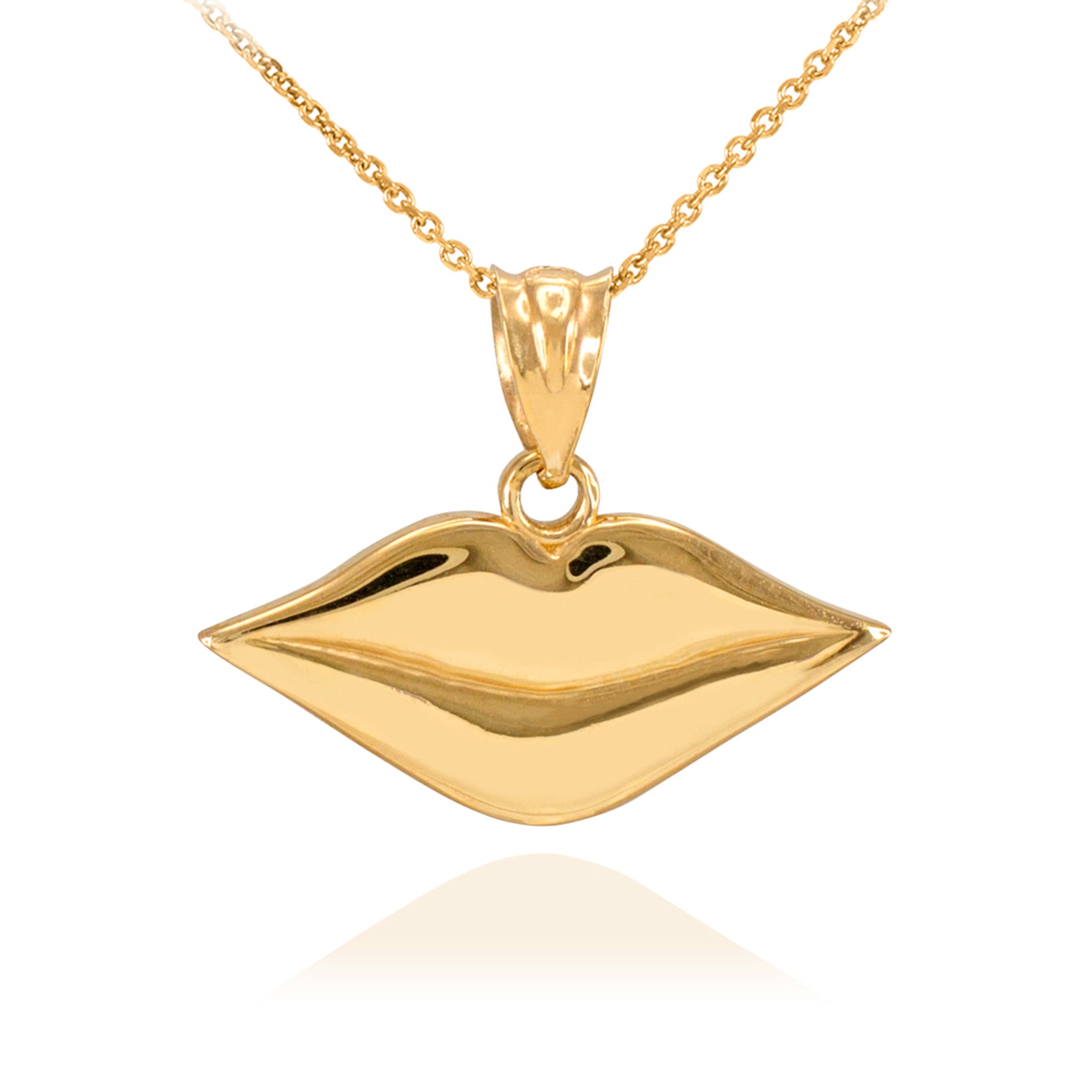 Solid Gold Polished Lips Charm Necklace, view 5