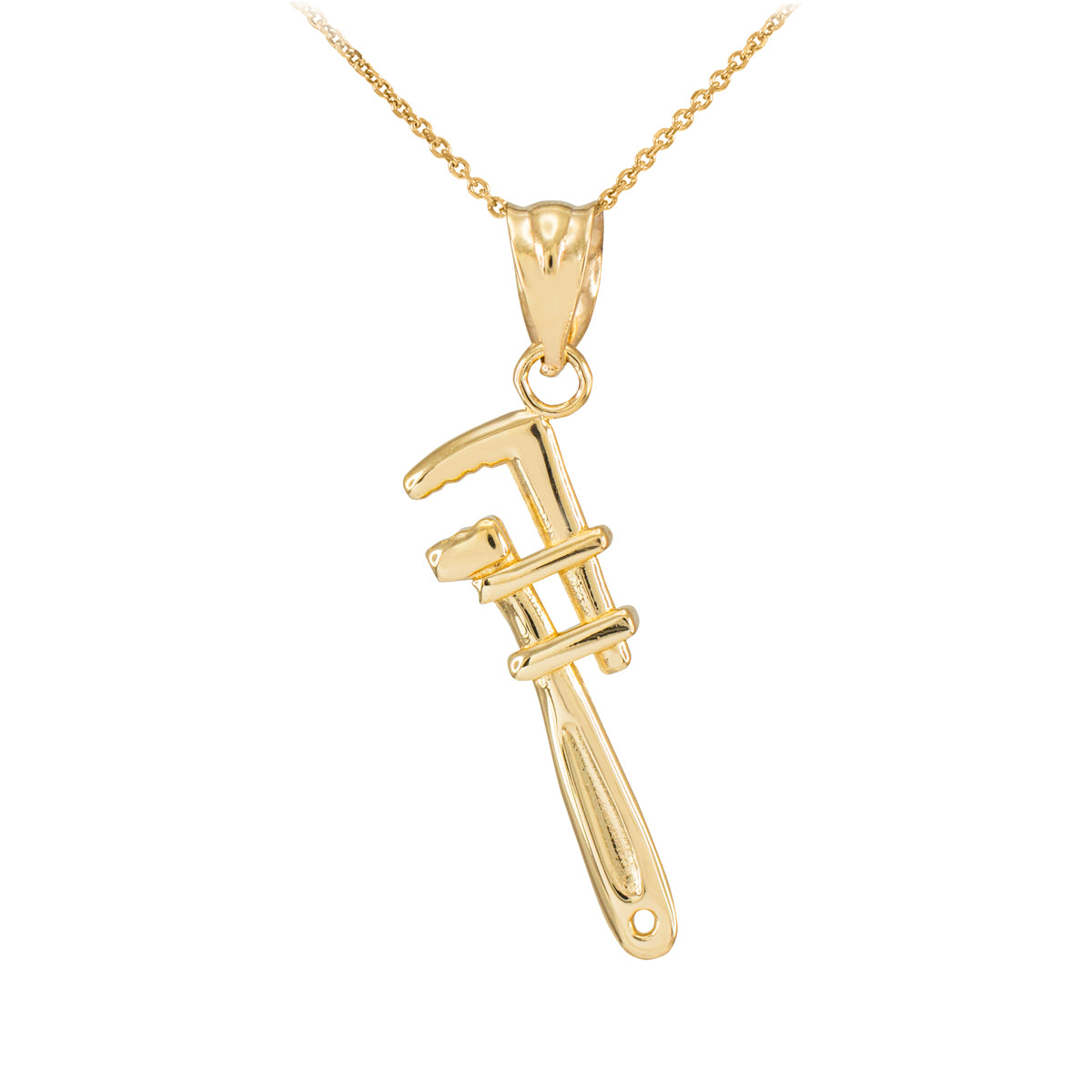 Solid Gold Polished Monkey Wrench Pendant Necklace