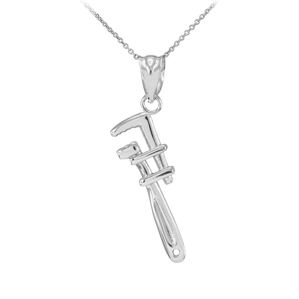 Solid Gold Polished Monkey Wrench Pendant Necklace, view 2
