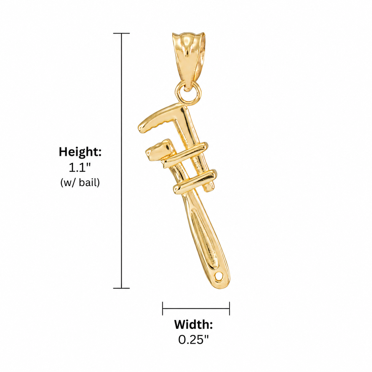 Solid Gold Polished Monkey Wrench Pendant Necklace, view 4
