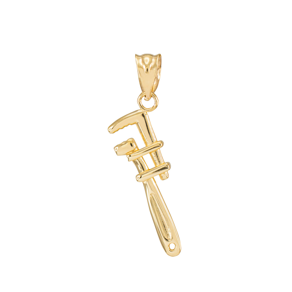 Solid Gold Polished Monkey Wrench Pendant Necklace, view 5