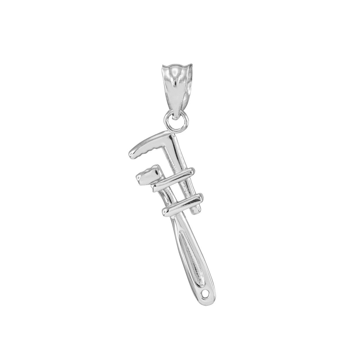 Solid Gold Polished Monkey Wrench Pendant Necklace, view 6