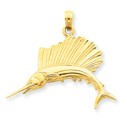 Solid Gold Polished Sailfish Pendant