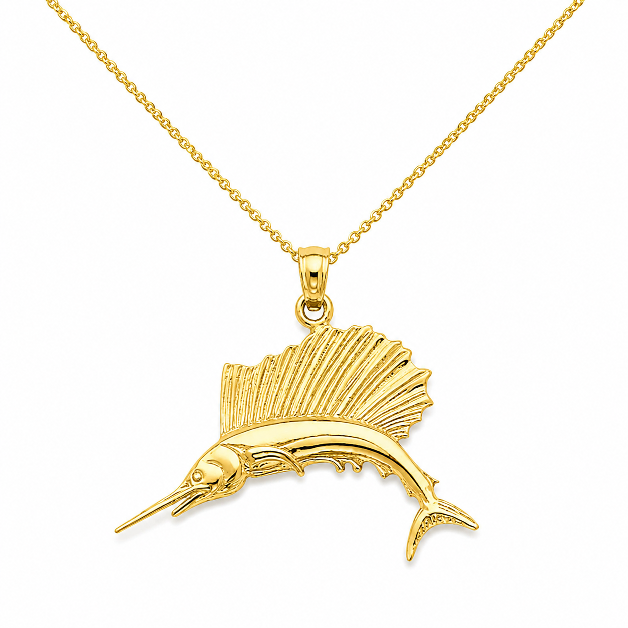 Solid Gold Polished Sailfish Pendant, view 2