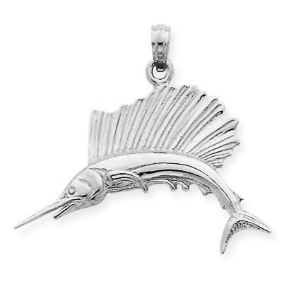 Solid Gold Polished Sailfish Pendant, view 3