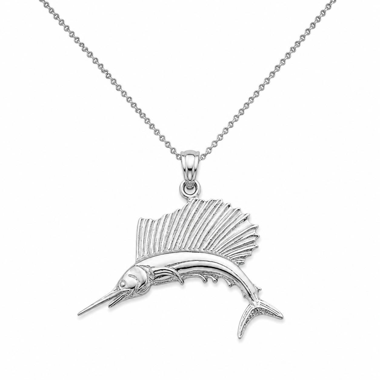 Solid Gold Polished Sailfish Pendant, view 4