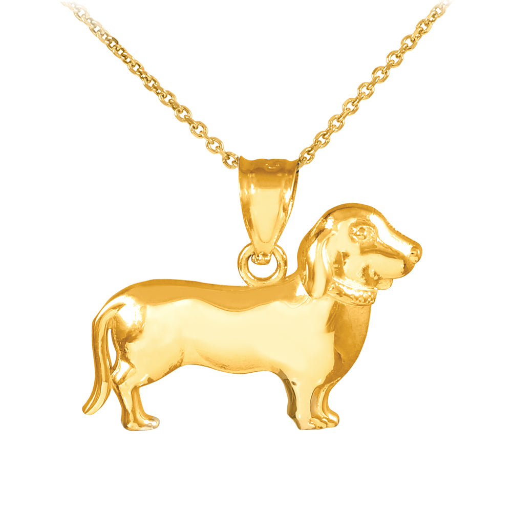 Solid Gold Polished Weiner Dog Dachshund Puppy Charm Pendant Necklace