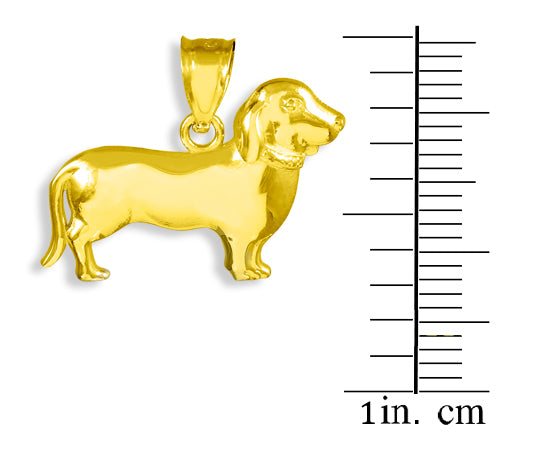 Solid Gold Polished Weiner Dog Dachshund Puppy Charm Pendant Necklace, view 2
