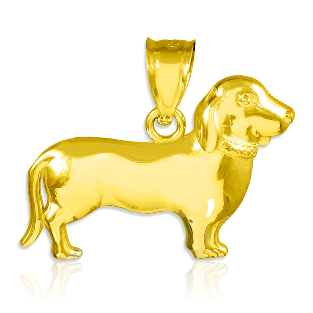 Solid Gold Polished Weiner Dog Dachshund Puppy Charm Pendant Necklace, view 3