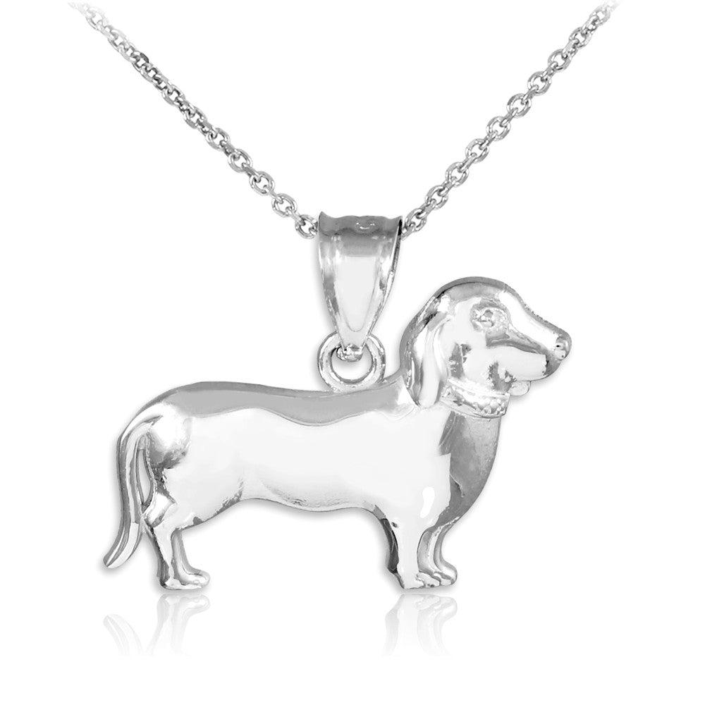 Solid Gold Polished Weiner Dog Dachshund Puppy Charm Pendant Necklace, view 4