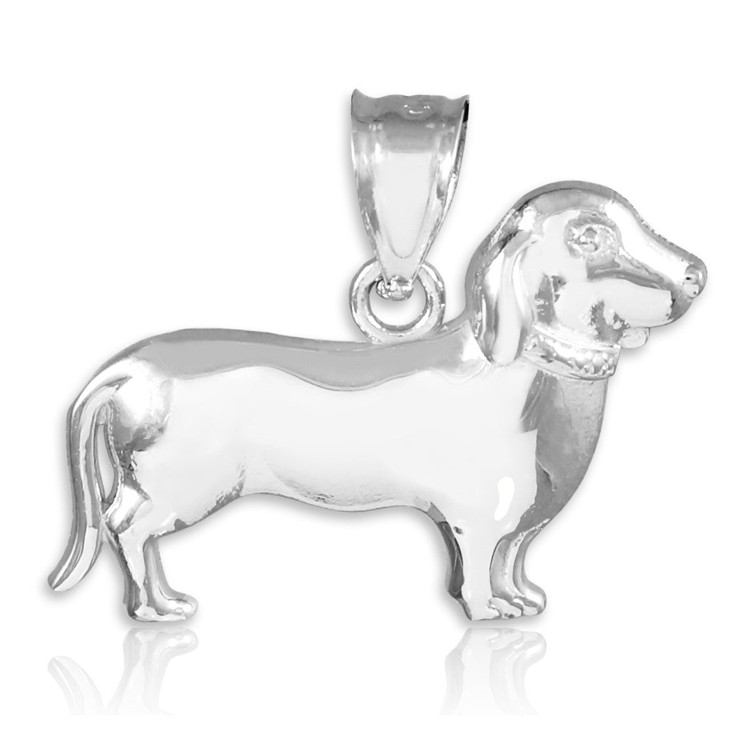 Solid Gold Polished Weiner Dog Dachshund Puppy Charm Pendant Necklace, view 6