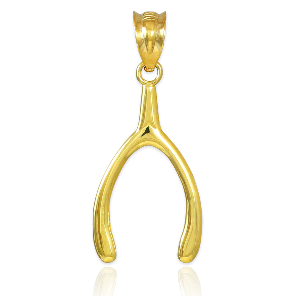 Solid Gold Polished Wishbone Pendant Necklace