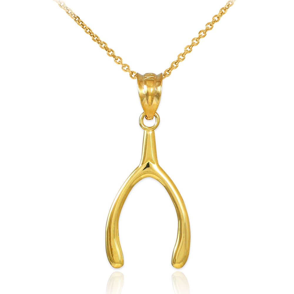 Solid Gold Polished Wishbone Pendant Necklace, view 2