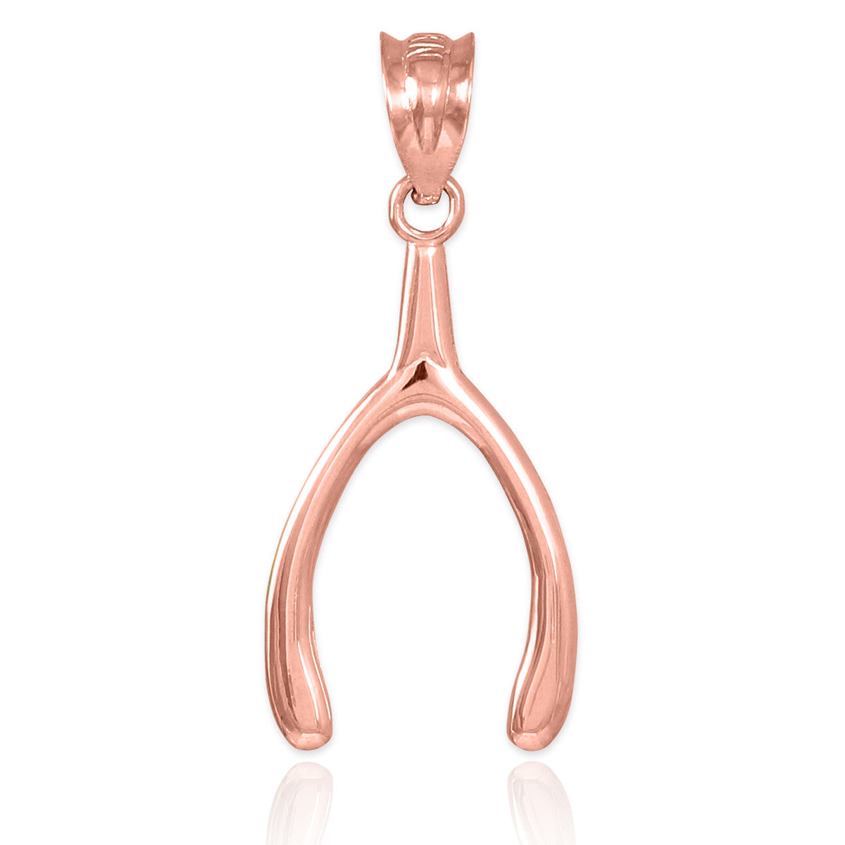 Solid Gold Polished Wishbone Pendant Necklace, view 4