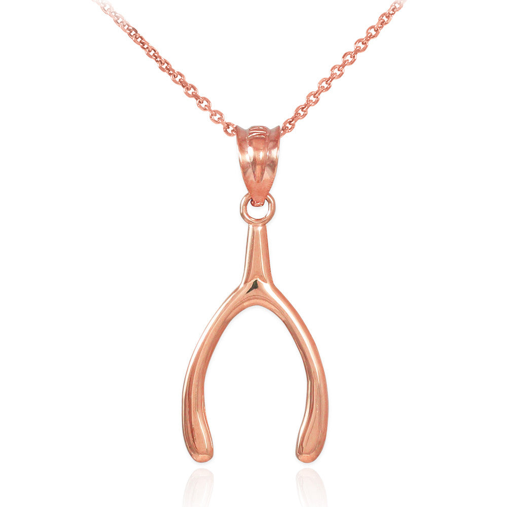 Solid Gold Polished Wishbone Pendant Necklace, view 5