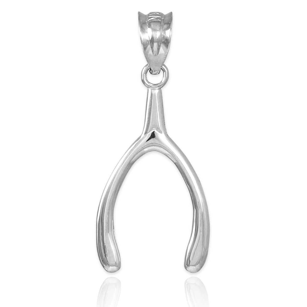 Solid Gold Polished Wishbone Pendant Necklace, view 6