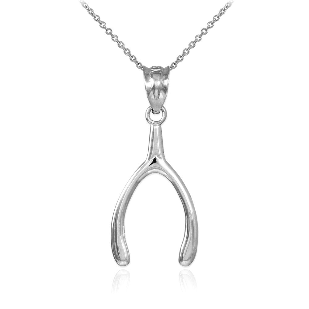 Solid Gold Polished Wishbone Pendant Necklace, view 7
