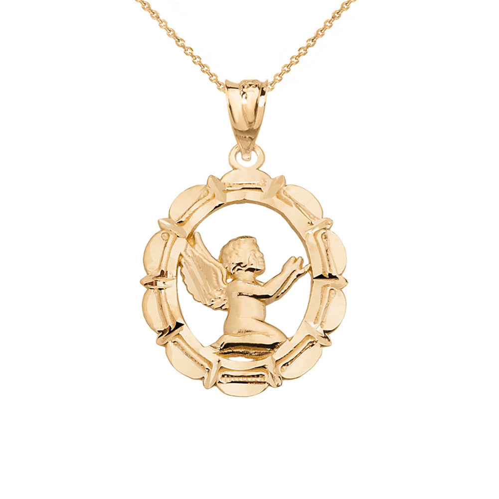 Solid Gold Praying Baby Angel Pendant
