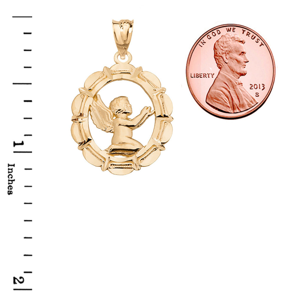 Solid Gold Praying Baby Angel Pendant, view 4