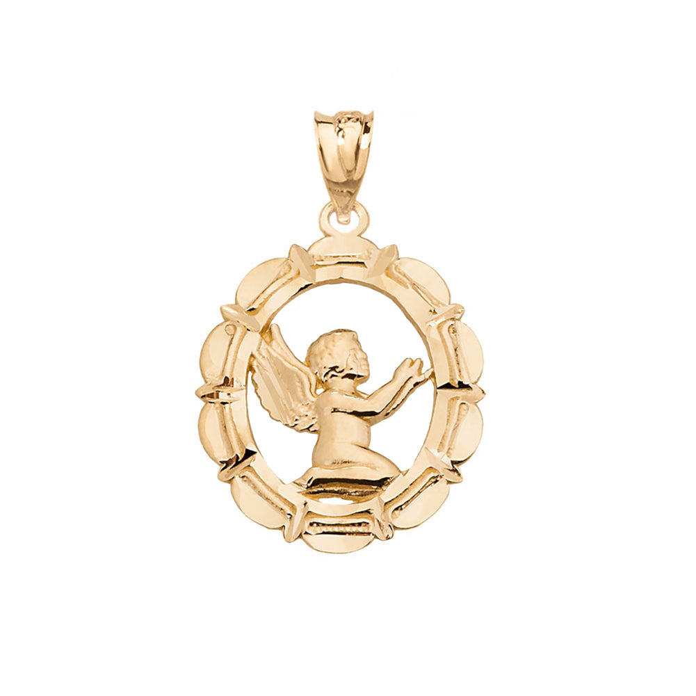 Solid Gold Praying Baby Angel Pendant, view 5