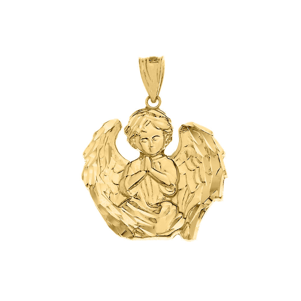 Solid Gold Praying Guardian Angel Pendant Necklace, view 2