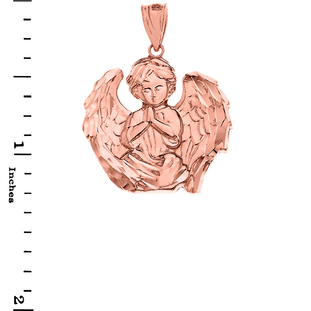 Solid Gold Praying Guardian Angel Pendant Necklace, view 6