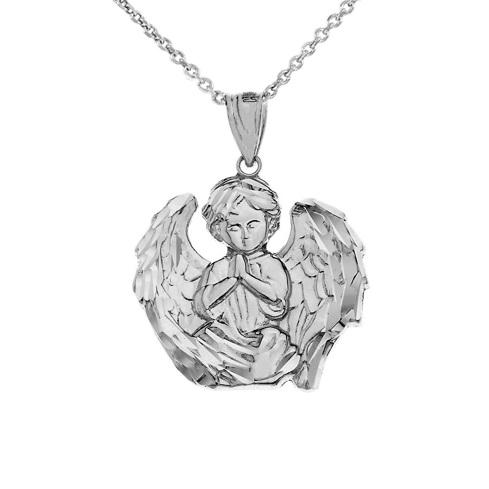Solid Gold Praying Guardian Angel Pendant Necklace, view 7