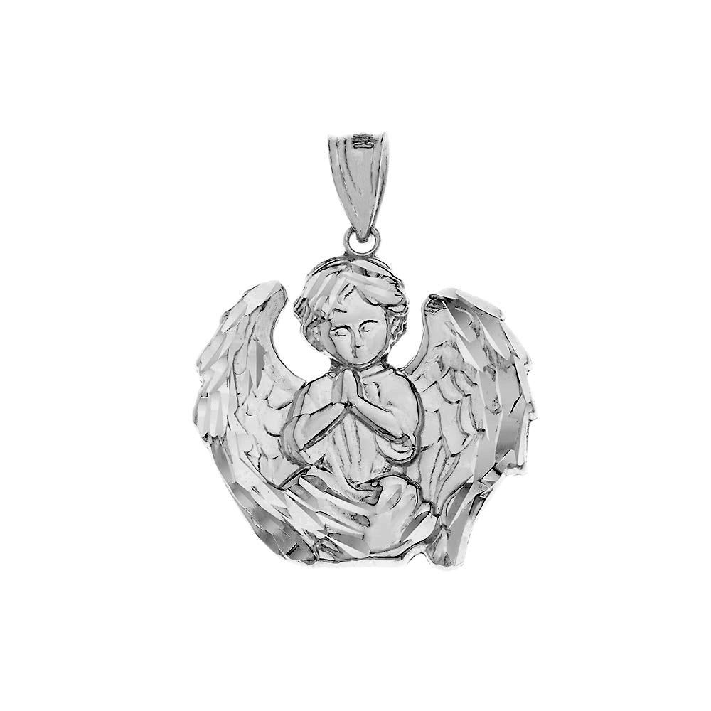 Solid Gold Praying Guardian Angel Pendant Necklace, view 8