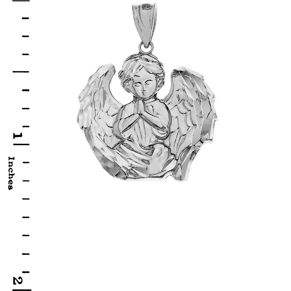 Solid Gold Praying Guardian Angel Pendant Necklace, view 9