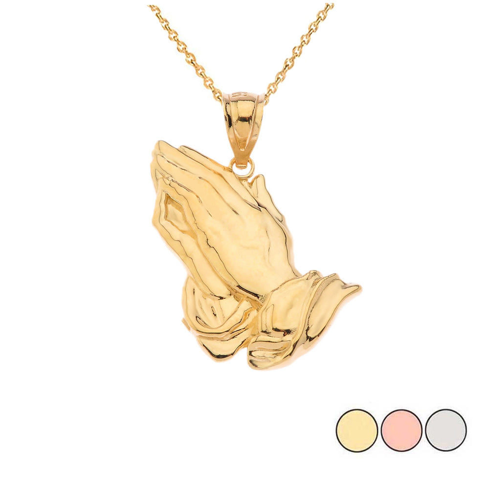 Solid Gold Praying hands Pendant Necklace