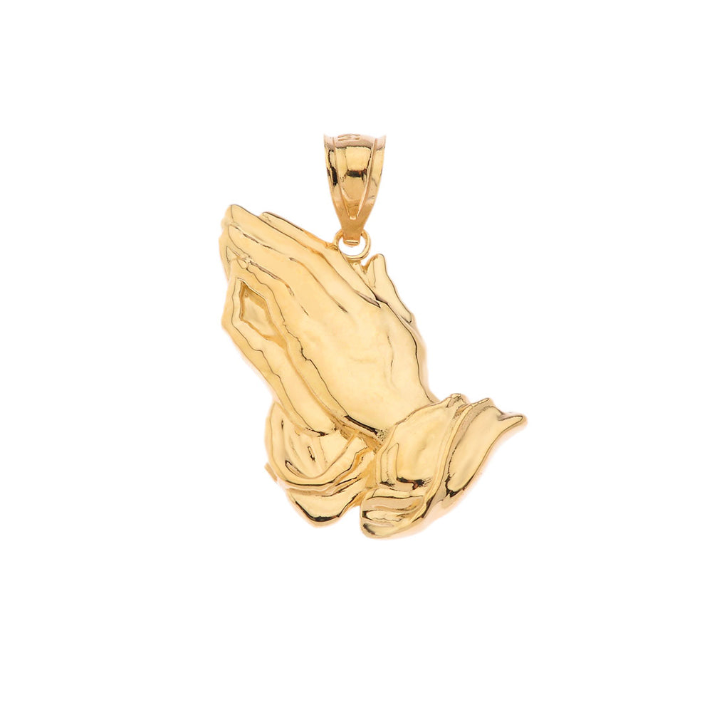 Solid Gold Praying hands Pendant Necklace, view 2
