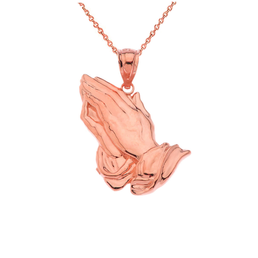 Solid Gold Praying hands Pendant Necklace, view 3