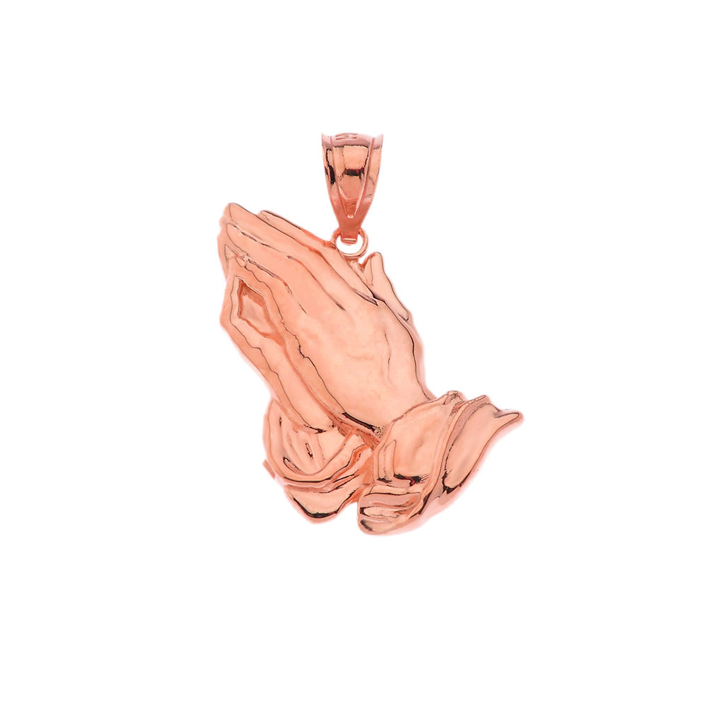 Solid Gold Praying hands Pendant Necklace, view 4