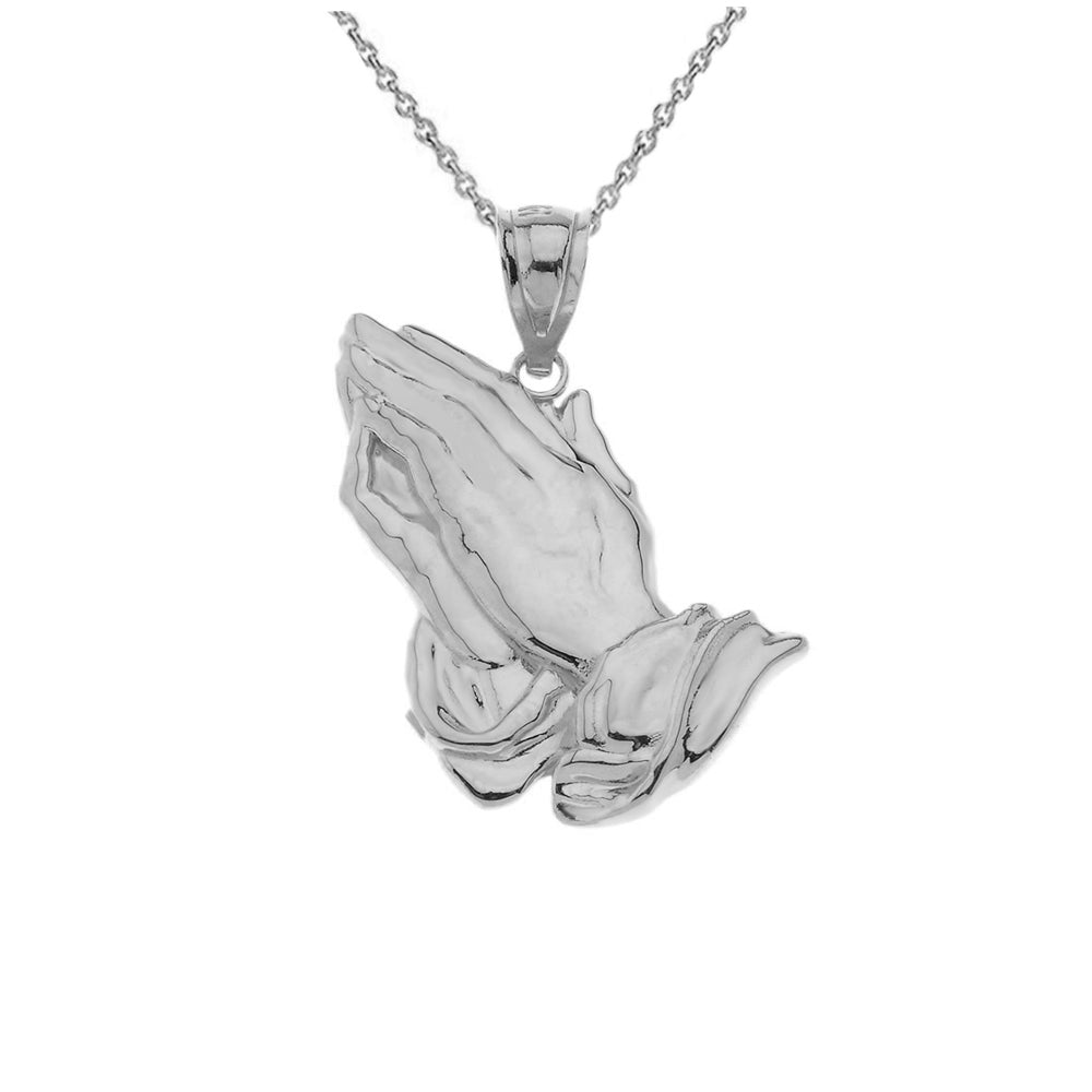 Solid Gold Praying hands Pendant Necklace, view 5