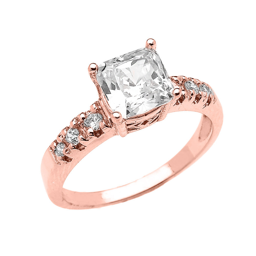 Solid Gold Princess Cut CZ Solitaire Engagement Ring, view 2