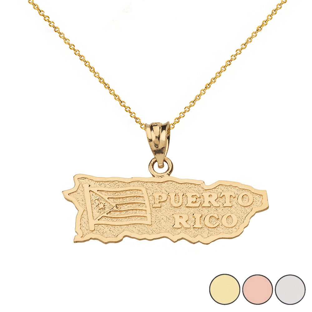 Solid Gold Puerto Rico Map Pendant Necklace
