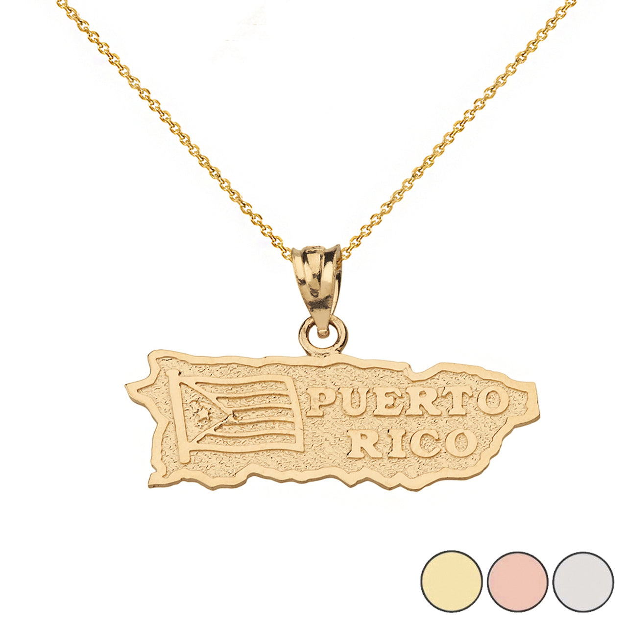 Solid Gold Puerto Rico Map Pendant Necklace