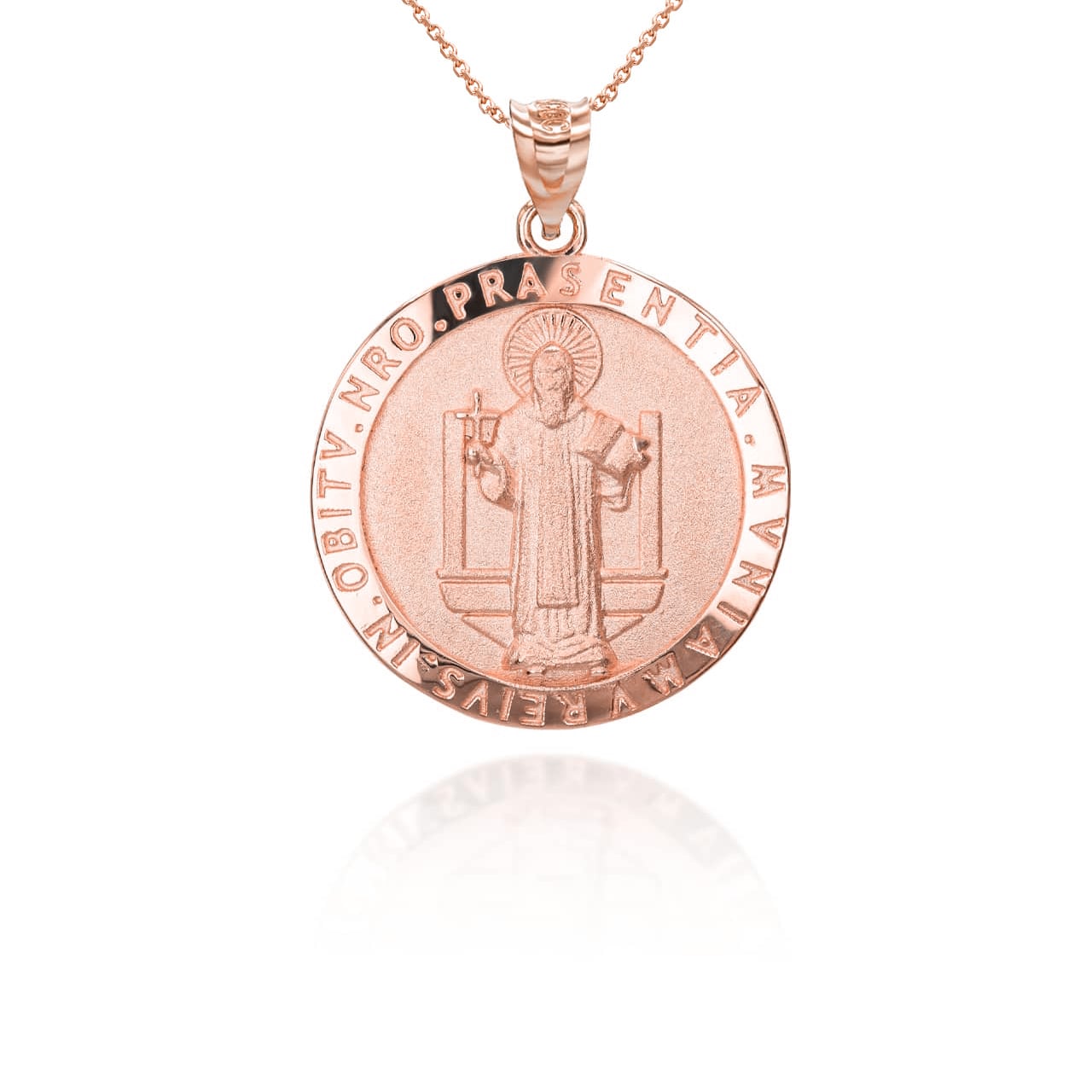 Solid Gold Religious Patron Saint Benedict Medallion Pendant Necklace, view 9
