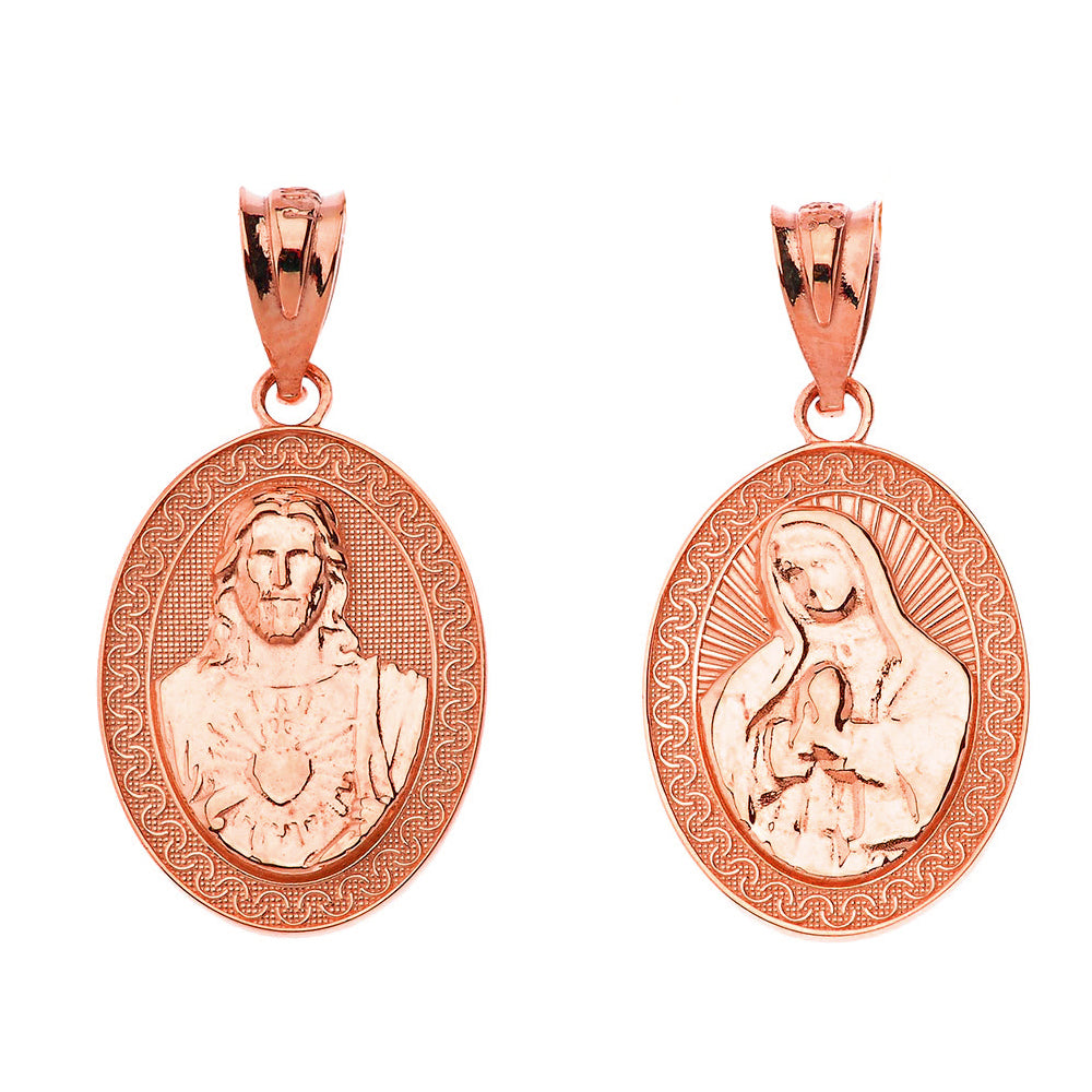 Solid Gold Reversible Virgin Mary and Jesus Christ Oval Pendant Necklace, view 4