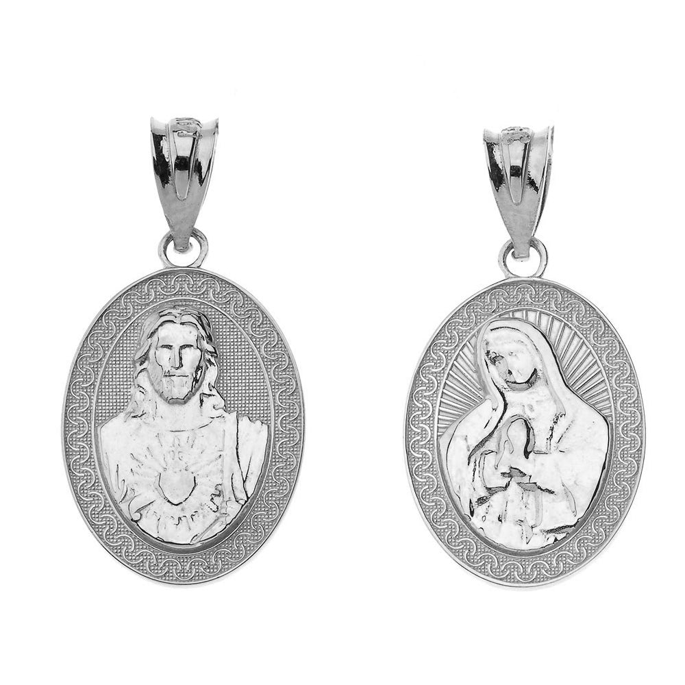 Solid Gold Reversible Virgin Mary and Jesus Christ Oval Pendant Necklace, view 6