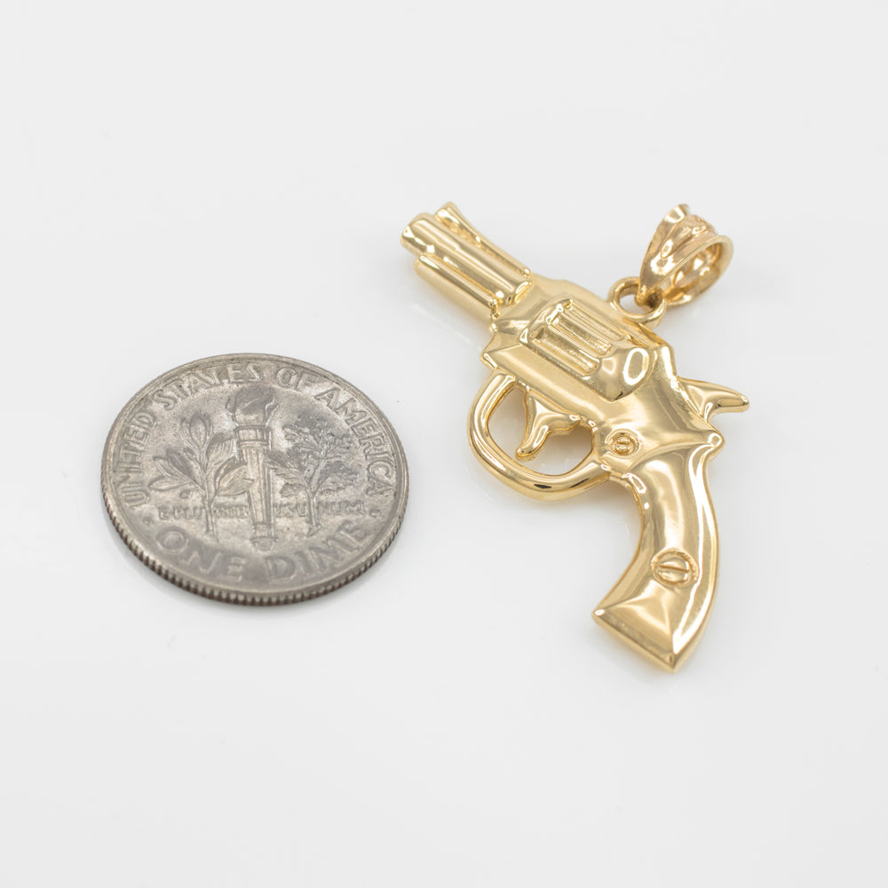 Solid Gold Revolver Gun Pendant Necklace, view 2