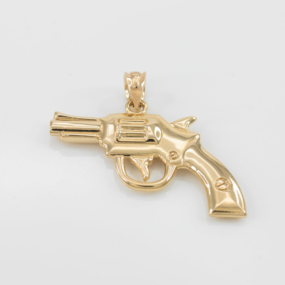 Solid Gold Revolver Gun Pendant Necklace, view 3
