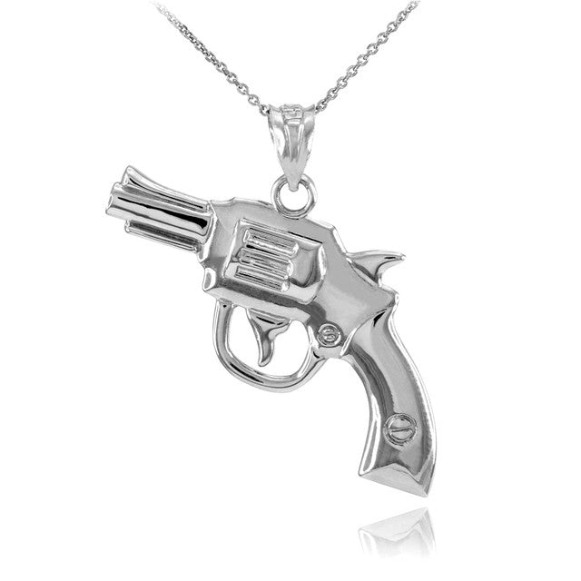 Solid Gold Revolver Gun Pendant Necklace, view 4