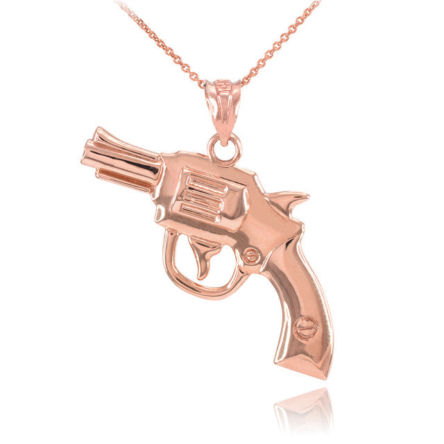 Solid Gold Revolver Gun Pendant Necklace, view 5