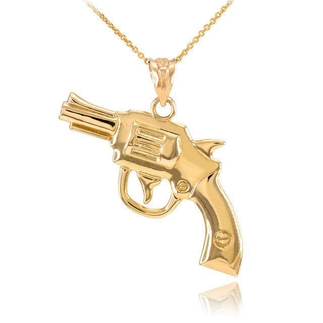 Solid Gold Revolver Gun Pendant Necklace, view 6