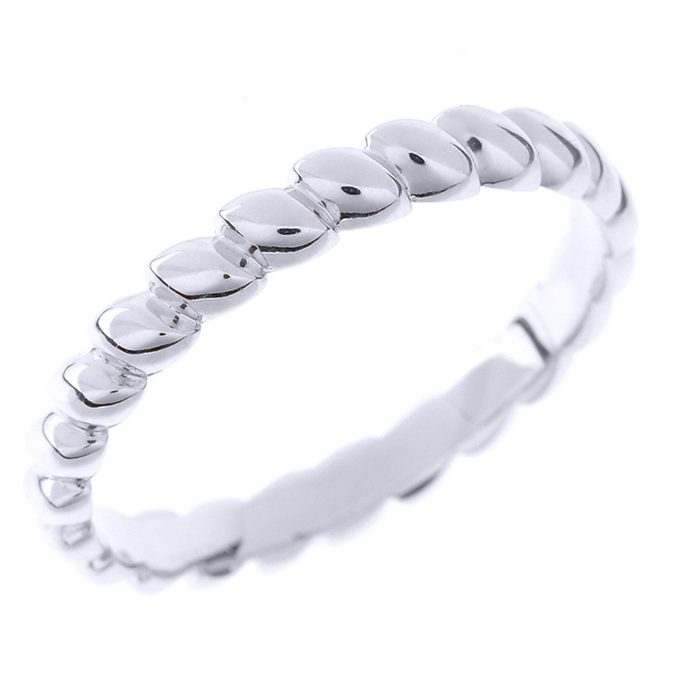 Solid Gold Rice Beaded Stackable Ring, view 2