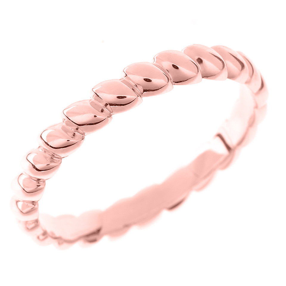 Solid Gold Rice Beaded Stackable Ring, view 3